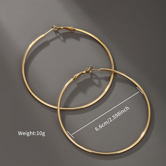 1 Pair Nordic Style Xuping Circle Plating Stainless Steel 14k Gold Plated Hoop Earrings