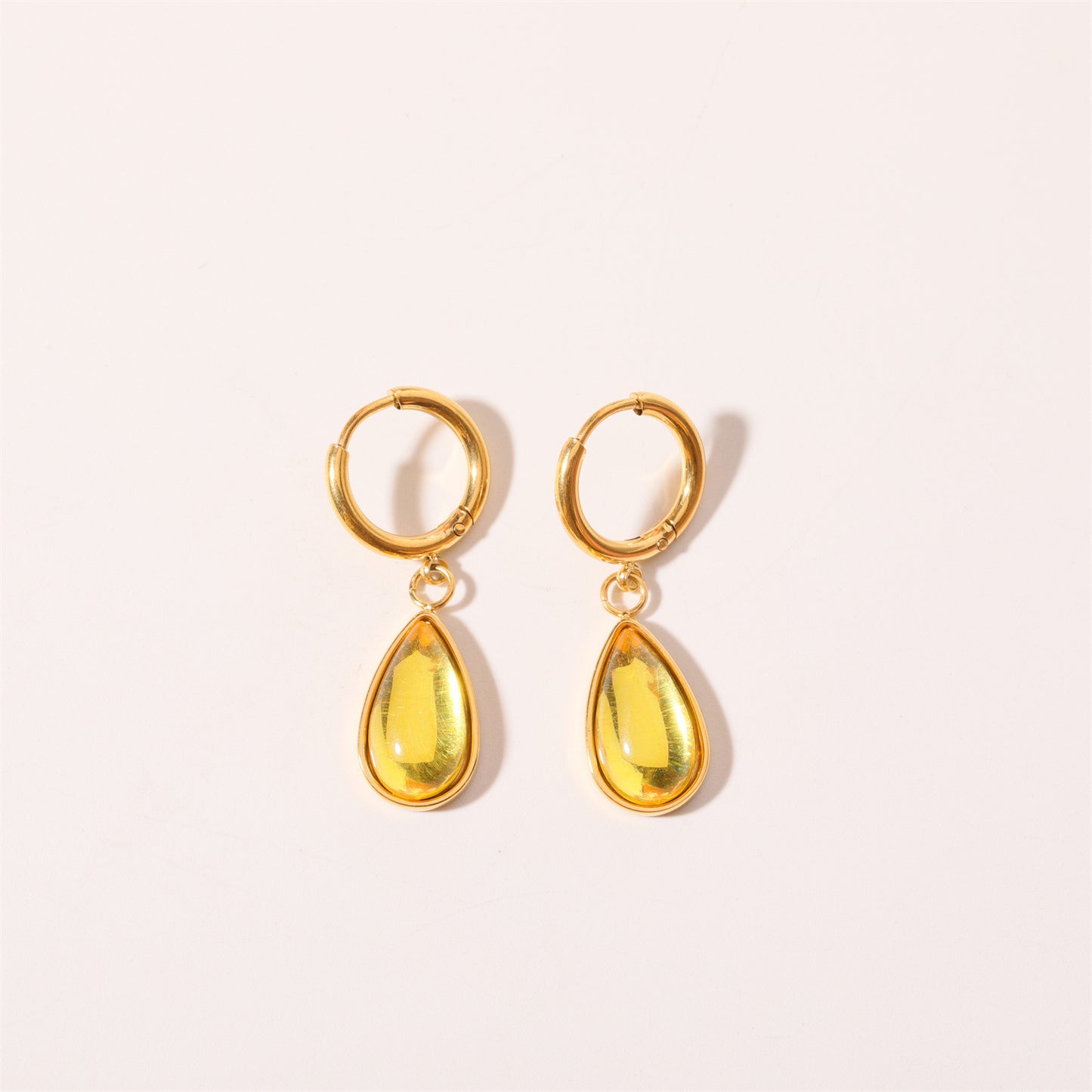 1 Pair Simple Style Water Droplets Plating Inlay Stainless Steel Birthstone 18k Gold Plated Drop Earrings