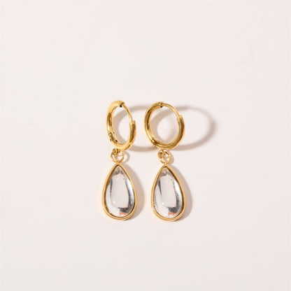 1 Pair Simple Style Water Droplets Plating Inlay Stainless Steel Birthstone 18k Gold Plated Drop Earrings