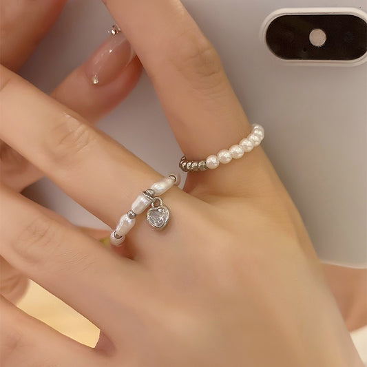 Vintage Style Simple Style Classic Style Heart Shape Imitation Pearl Beaded Plating Inlay Rhinestones White Gold Plated Women's Charm Rings Rings