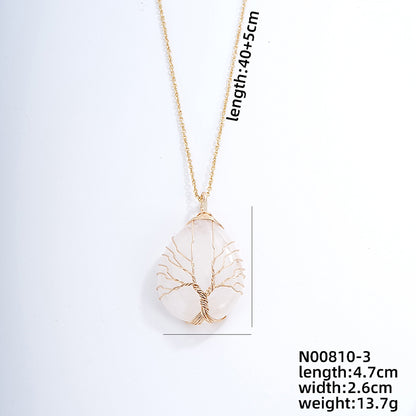 Ig Style Simple Style Water Droplets Stainless Steel Natural Stone Knitting Pendant Necklace