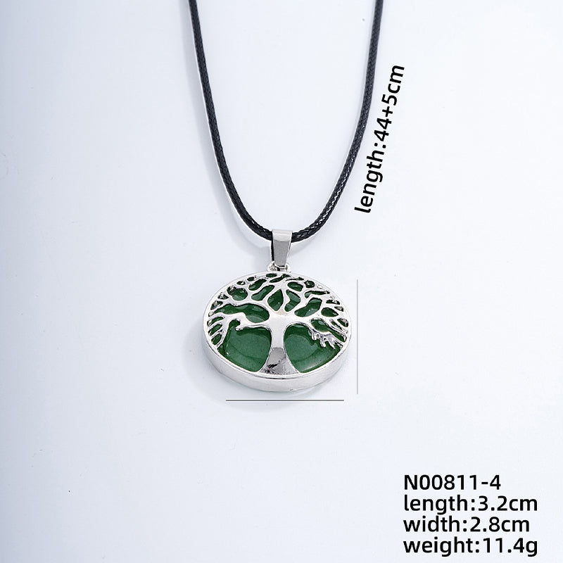 Ig Style Simple Style Round Tree Stainless Steel Natural Stone Leather Rope Inlay Natural Stone Pendant Necklace