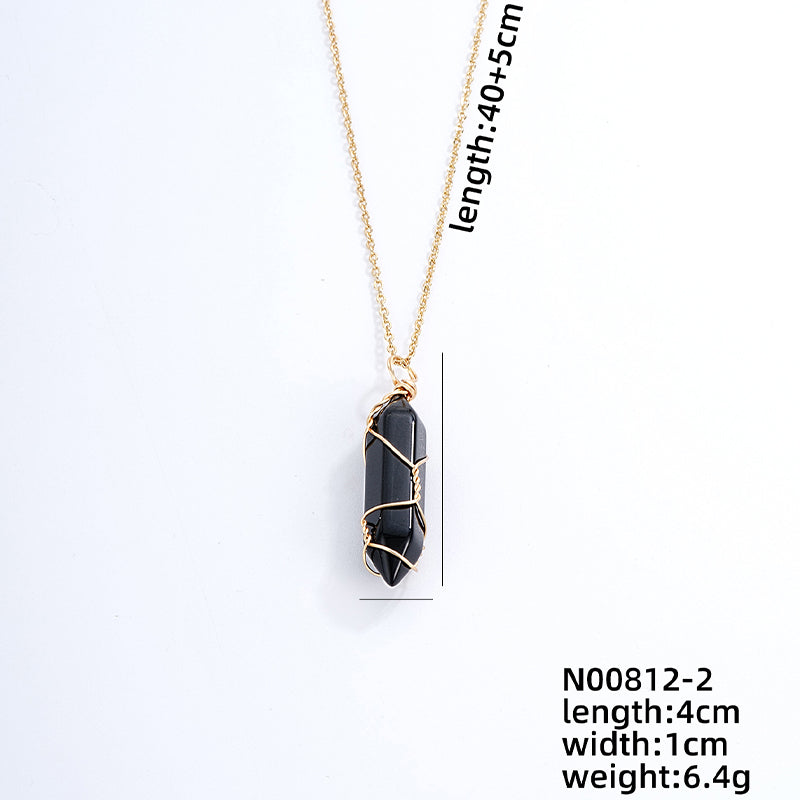 Ig Style Handmade Simple Style Geometric Stainless Steel Natural Stone Pendant Necklace
