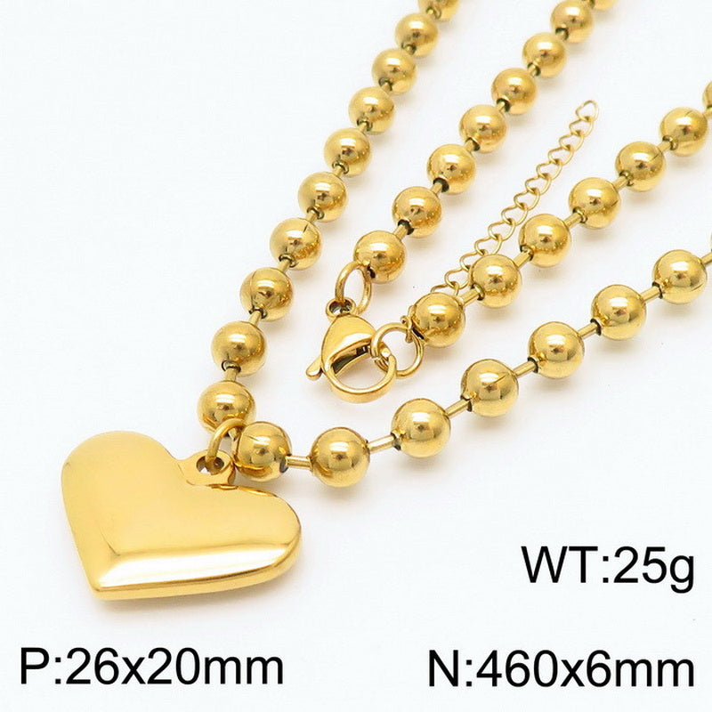 Wholesale Casual Vacation Heart Shape Titanium Steel Plating 18k Gold Plated Bracelets Necklace