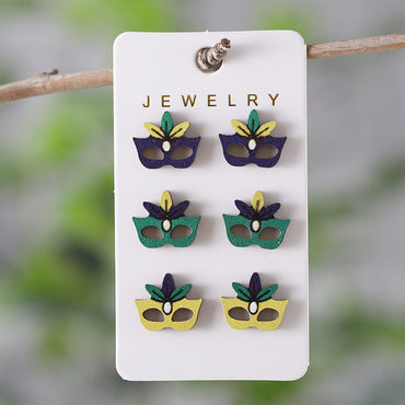 Wholesale Jewelry Retro Exaggerated Mask Wood Ear Studs