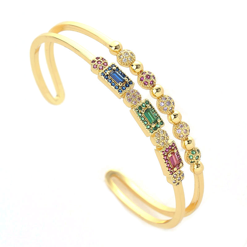 Commute Shiny C Shape Copper Plating Inlay Zircon 14k Gold Plated White Gold Plated Bangle