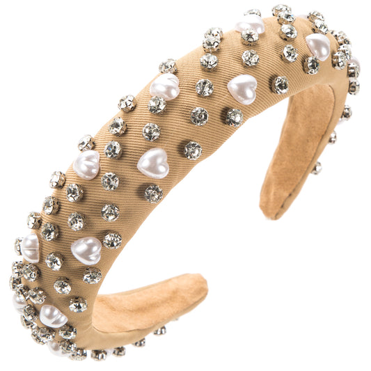 Women's Casual Elegant Classic Style Heart Shape Cloth Inlay Artificial Pearls Rhinestones Hair Band