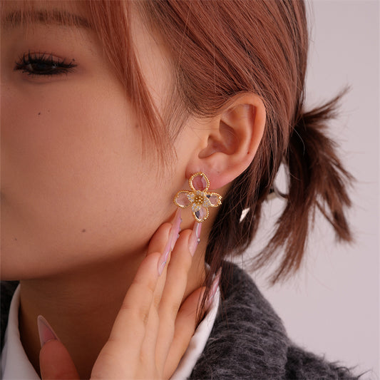 1 Pair Nordic Style Sweet Flower Plating Inlay Copper Zircon White Gold Plated Gold Plated Ear Studs
