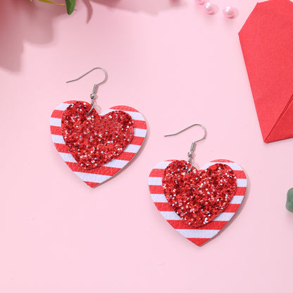 1 Pair Romantic Heart Shape Sequins Pu Leather Drop Earrings