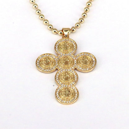Retro Luxurious Simple Style Cross Copper Plating Inlay Zircon Gold Plated Pendant Necklace