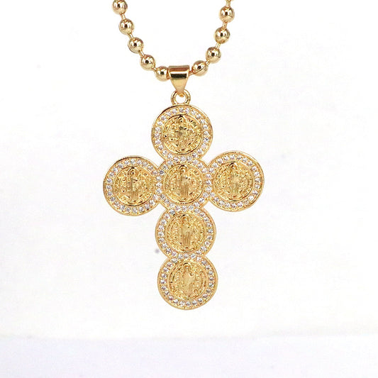 Retro Luxurious Simple Style Cross Copper Plating Inlay Zircon Gold Plated Pendant Necklace