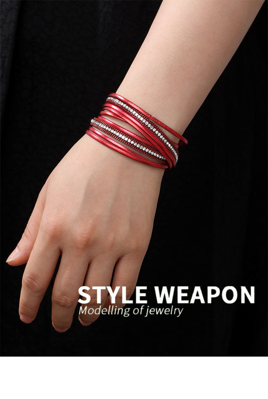 Elegant Simple Style Geometric Pu Leather Alloy Inlay Rhinestones Women's Bracelets