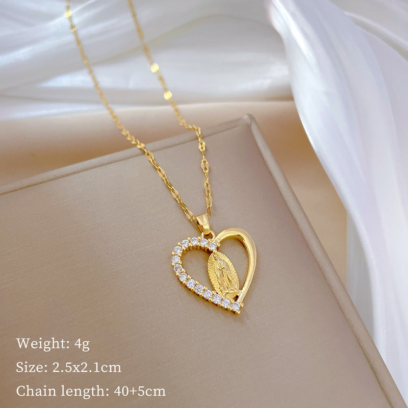 Simple Style Heart Shape Titanium Steel Copper Plating Inlay Artificial Gemstones Pendant Necklace