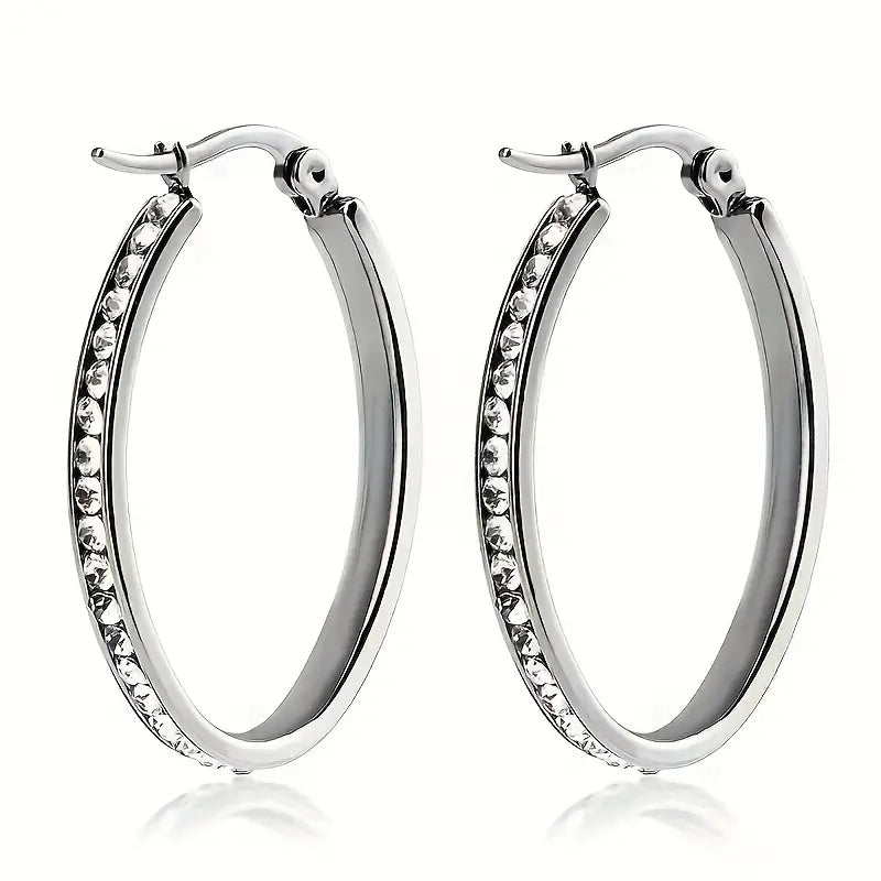 1 Pair Ig Style Simple Style Round Inlay Stainless Steel Artificial Crystal Hoop Earrings