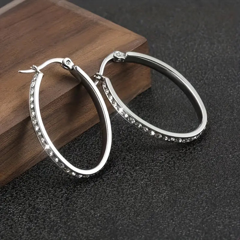 1 Pair Ig Style Simple Style Round Inlay Stainless Steel Artificial Crystal Hoop Earrings