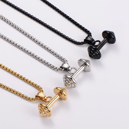 Hip-hop Barbell Stainless Steel Plating 18k Gold Plated Men's Pendant Necklace