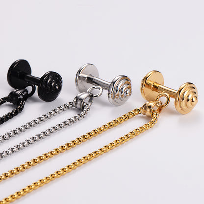 Hip-hop Barbell Stainless Steel Plating 18k Gold Plated Men's Pendant Necklace