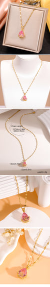 Ig Style Sweet Water Droplets Copper Inlay Zircon Pendant Necklace
