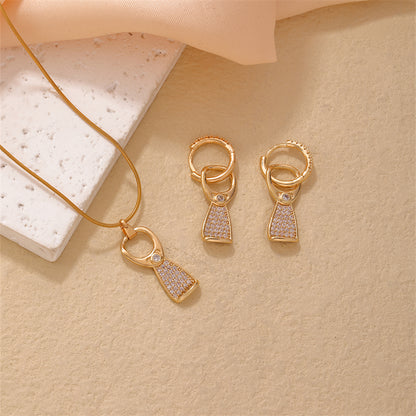 Modern Style Geometric Stainless Steel Copper Plating Inlay Zircon Gold Plated Silver Plated Jewelry Set