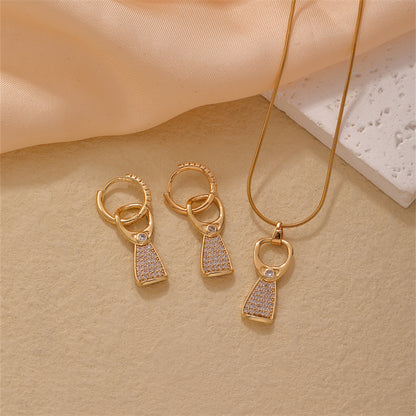 Modern Style Geometric Stainless Steel Copper Plating Inlay Zircon Gold Plated Silver Plated Jewelry Set