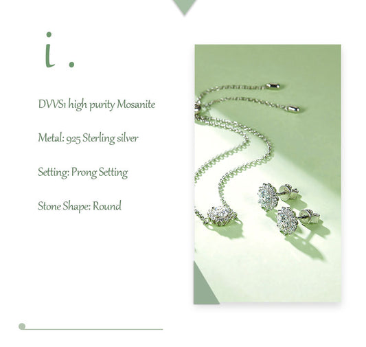 Elegant Shiny Geometric Sterling Silver Flakes Moissanite 18k Gold Plated Jewelry Set