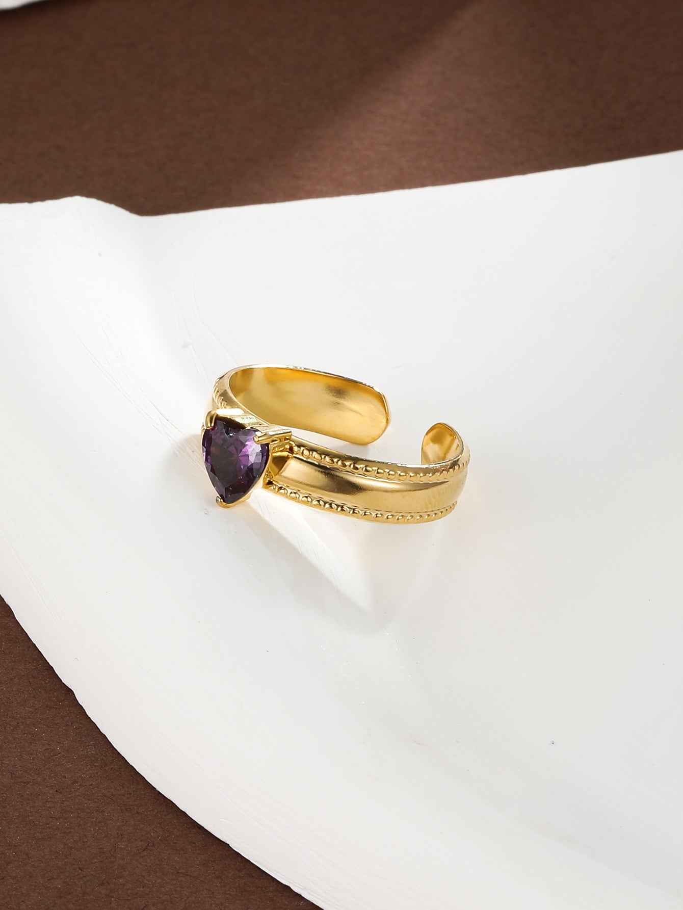 Simple Style Heart Shape Stainless Steel Zircon 18k Gold Plated Open Rings