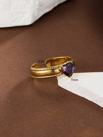 Simple Style Heart Shape Stainless Steel Zircon 18k Gold Plated Open Rings