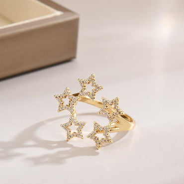 Sweet Simple Style Star Heart Shape Stainless Steel Copper Plating Zircon 18k Gold Plated White Gold Plated Adjustable Ring