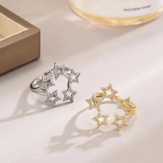 Sweet Simple Style Star Heart Shape Stainless Steel Copper Plating Zircon 18k Gold Plated White Gold Plated Adjustable Ring
