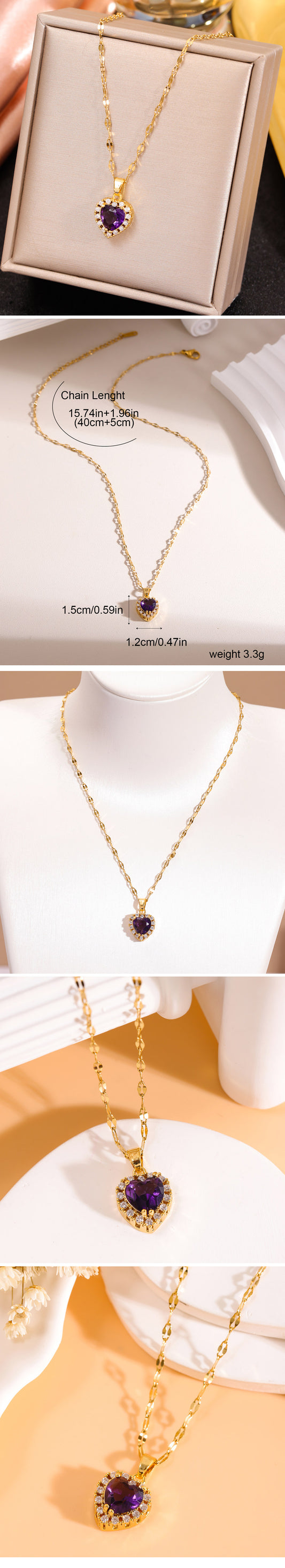 Sweet Simple Style Heart Shape Copper Zircon Pendant Necklace