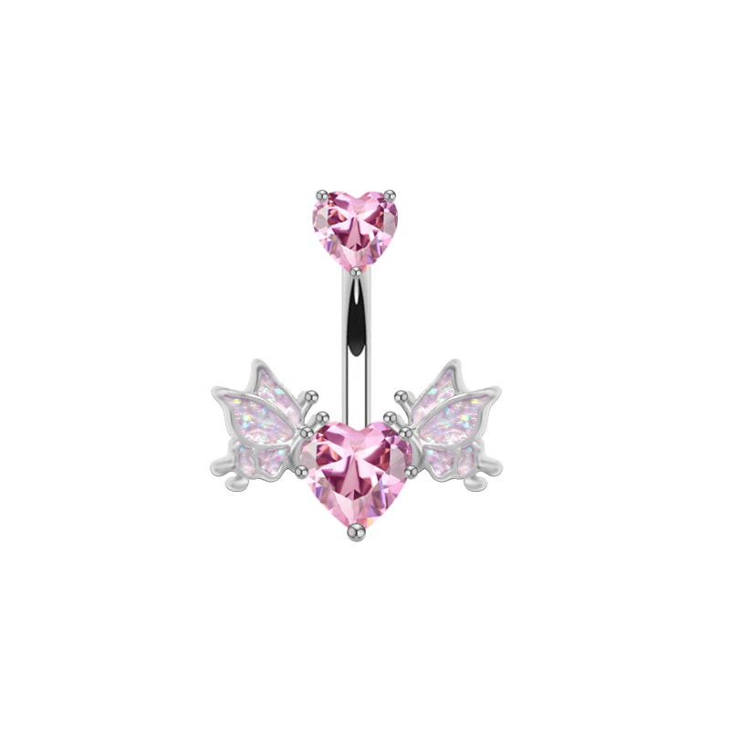 1 Piece Belly Rings Sexy Heart Shape Wings Butterfly Stainless Steel Inlay Rhinestones Belly Ring