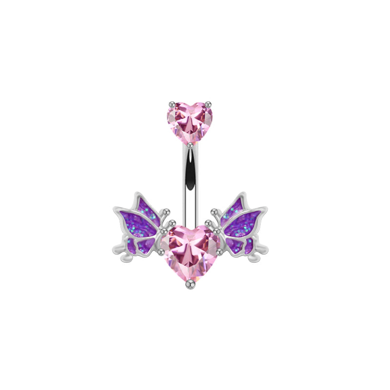 1 Piece Belly Rings Sexy Heart Shape Wings Butterfly Stainless Steel Inlay Rhinestones Belly Ring