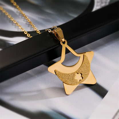 Ig Style Simple Style Star Moon Cat Stainless Steel Plating Inlay Zircon Pendant Necklace