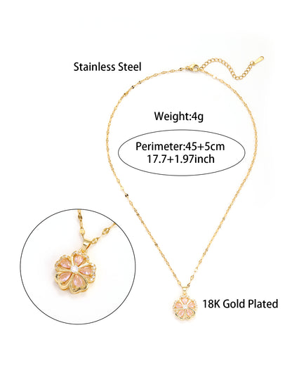 Elegant Glam Luxurious Flower Stainless Steel Plating Hollow Out Inlay Zircon 18k Gold Plated Pendant Necklace