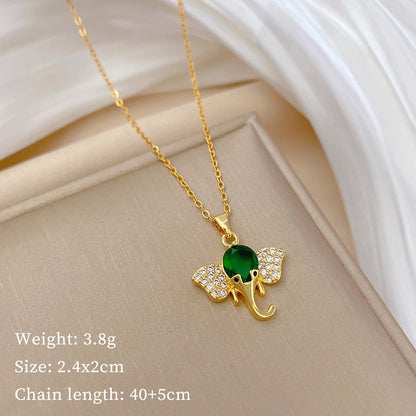 Exaggerated Simple Style Elephant Titanium Steel Copper Inlay Artificial Gemstones Pendant Necklace