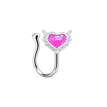 1 Piece Nose Rings & Studs Sexy Sweet Heart Shape Stainless Steel Plating Inlay Opal Nose Ring