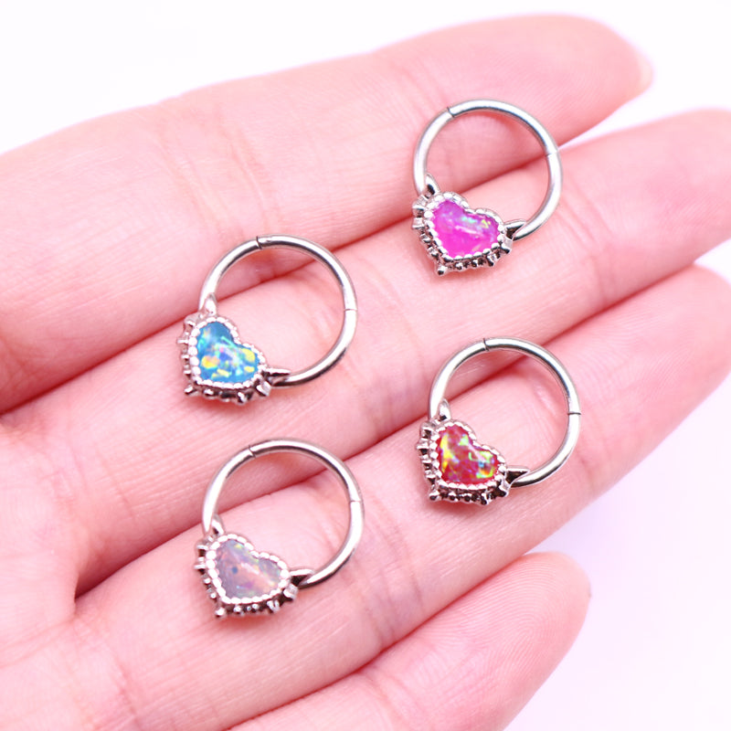1 Piece Nose Rings & Studs Cute Sweet Heart Shape Stainless Steel Plating Inlay Opal Nose Ring