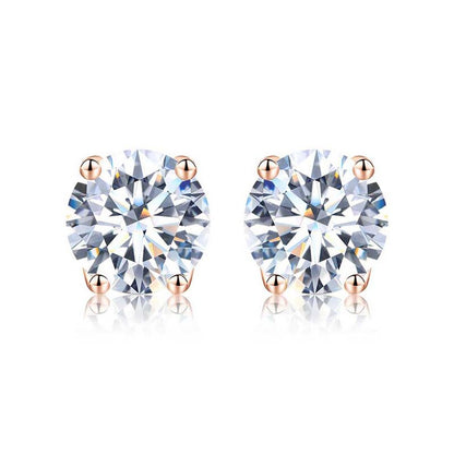Simple Style Shiny Round Sterling Silver Gra Plating Inlay Moissanite Silver Plated Ear Studs
