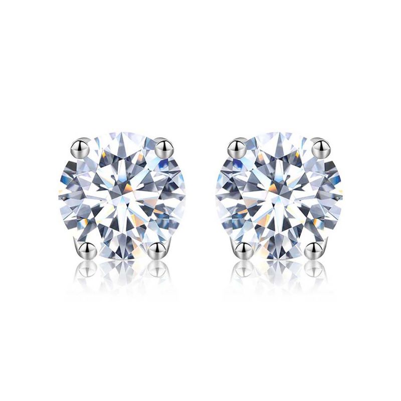 Simple Style Shiny Round Sterling Silver Gra Plating Inlay Moissanite Silver Plated Ear Studs