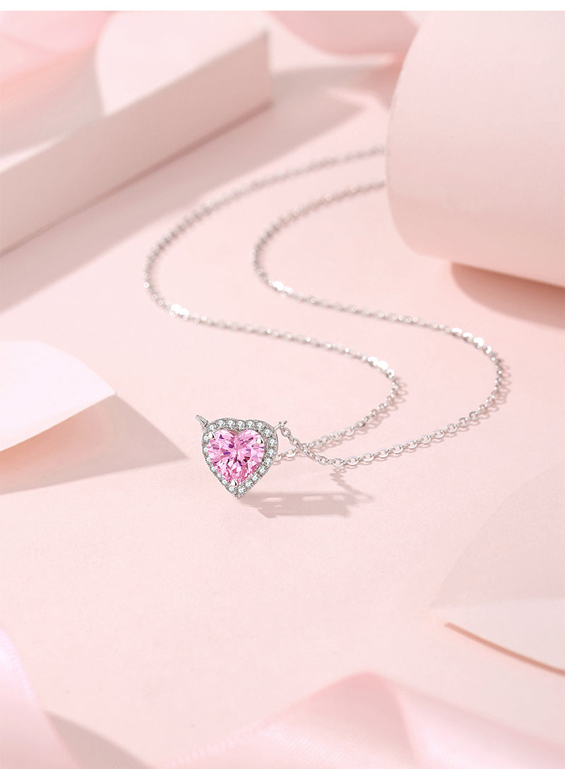 Lady Heart Shape Sterling Silver Inlay Zircon Pendant Necklace
