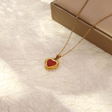 Sweet Heart Shape Stainless Steel Enamel Pendant Necklace