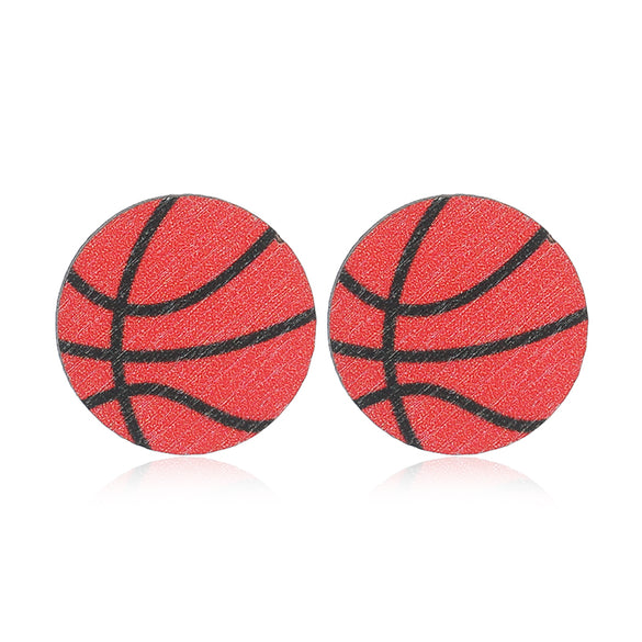1 Pair Vacation Simple Style Ball Basketball Football Painted Wood Silver Plated Ear Studs