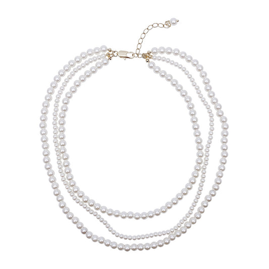 Elegant Geometric Imitation Pearl Beaded Women's Three Layer Necklace
