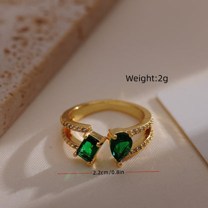 Elegant Simple Style Water Droplets Copper Inlay Zircon Open Rings
