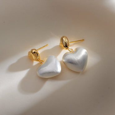 1 Pair Elegant Simple Style Heart Shape Pearl Plating Copper 18k Gold Plated Drop Earrings