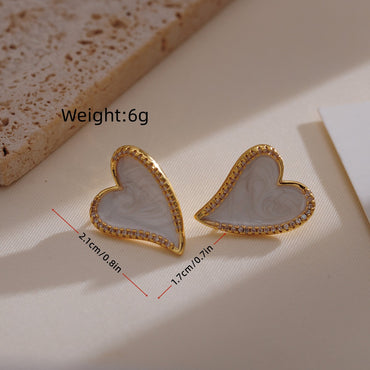 1 Pair Sweet Heart Shape Plating Inlay Copper Rhinestones 18k Gold Plated Ear Studs