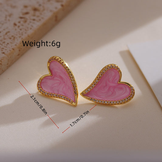 1 Pair Sweet Heart Shape Plating Inlay Copper Rhinestones 18k Gold Plated Ear Studs