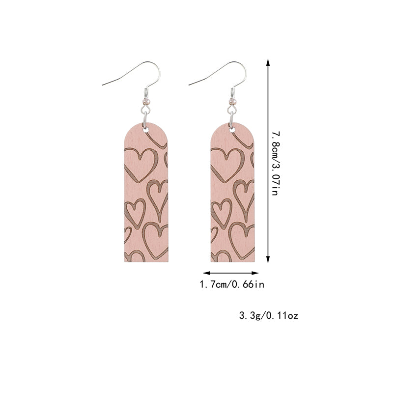 1 Pair Simple Style Heart Shape Wood Drop Earrings
