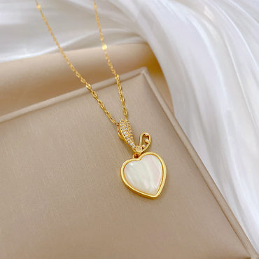 Sweet Commute Heart Shape Titanium Steel Copper Inlay Artificial Gemstones Pendant Necklace