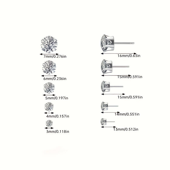 6 Pairs Simple Style Shiny Round Inlay Stainless Steel Diamond Ear Studs